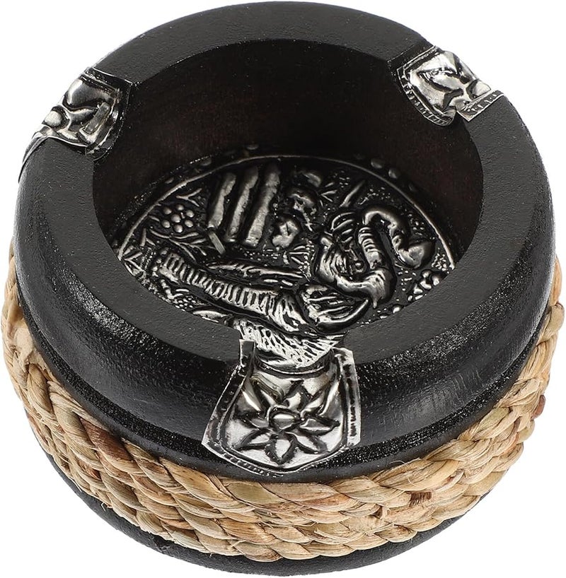 حامل رماد خشبي عتيق مصقول باللون الأسود لتزيين المنزل والمكتب والبار - Image 1